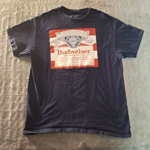 Budweiser King Of Beers Navy T-Shirt Short Sleeve Size Large Cotton Beer - Picture 1 of 6